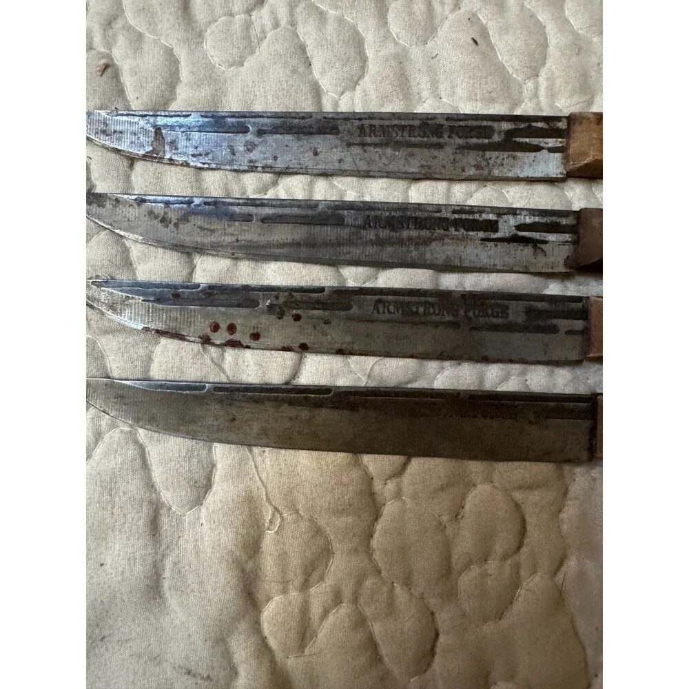 Vintage Armstrong Forge Steak Knives Set of 4 Wood Handles Colonial Minuteman US